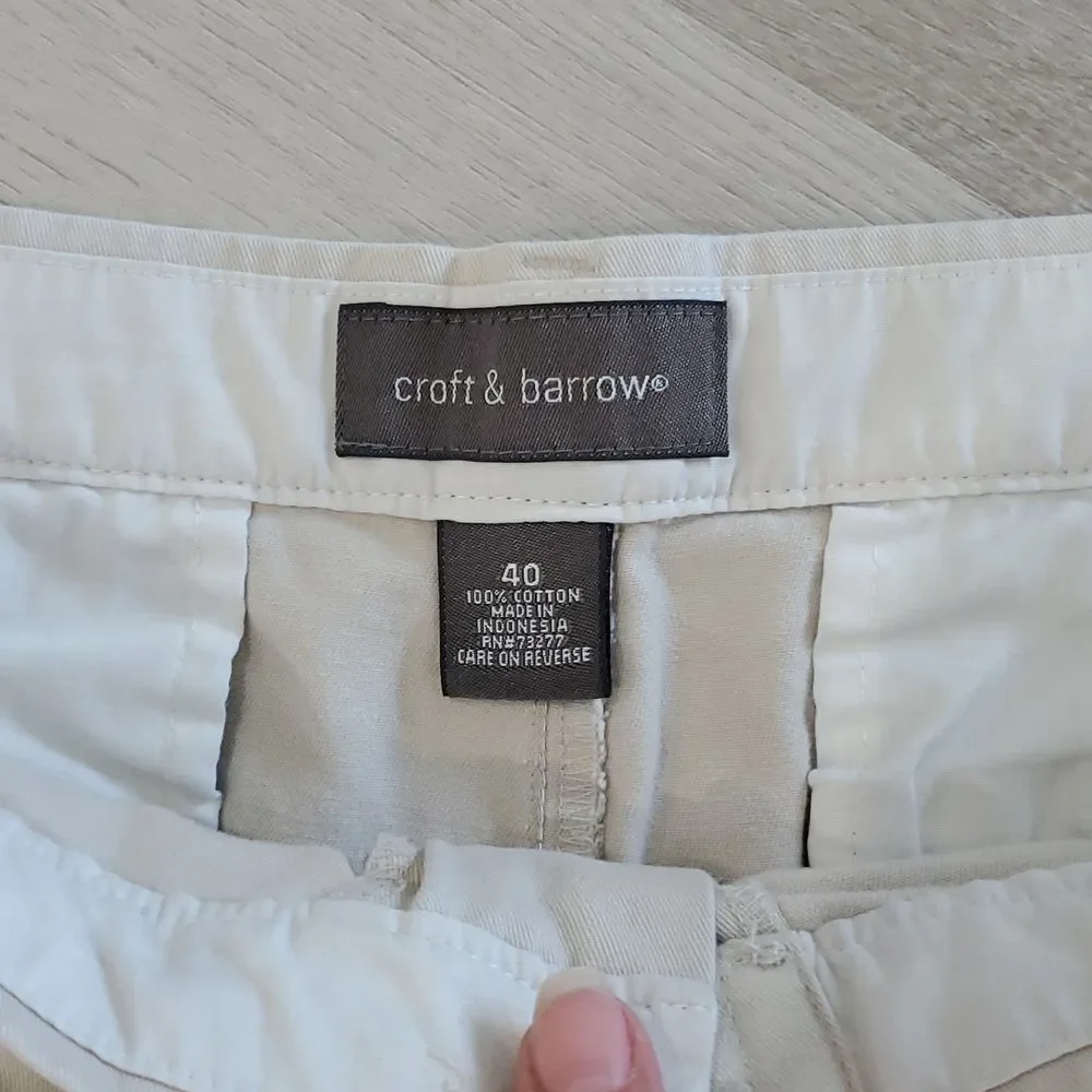 CROFT & BARROW Mens 100% Cotton Relaxed-Fit Double Pleat Shorts, Size 40